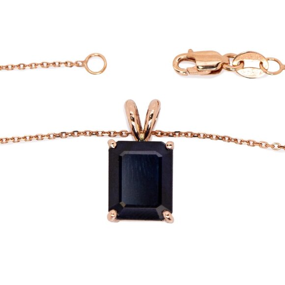 Midnight Blue Sapphire Pendant in 14K Solid Gold | Solitaire Pendant - Picture 4 of 8